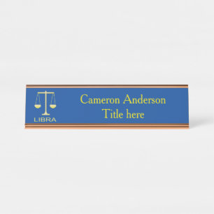 Porte-nom Pour Bureau Libra Golden Scales Star Sign Custom
