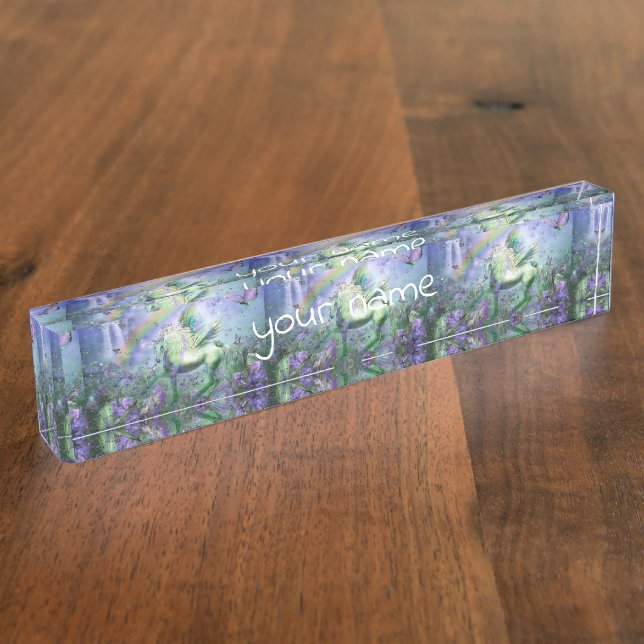 Porte-nom Pour Bureau licorne et papillons (Taille)