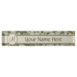 Porte-nom Pour Bureau Lierre florentin d'aquarelle avec le monogramme