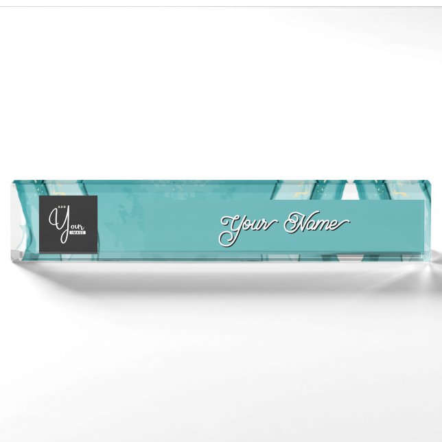 Porte-nom Pour Bureau Light Blue Marble Elegant Modern Pattern (Devant)