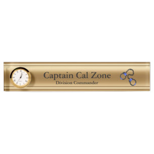 Porte-nom Pour Bureau Ligne Bleue Mince - 24 Karat Gold Look