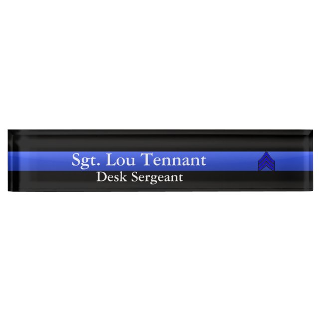 Porte-nom Pour Bureau Ligne Bleue Mince - Classement Sergent Stripes (Devant)