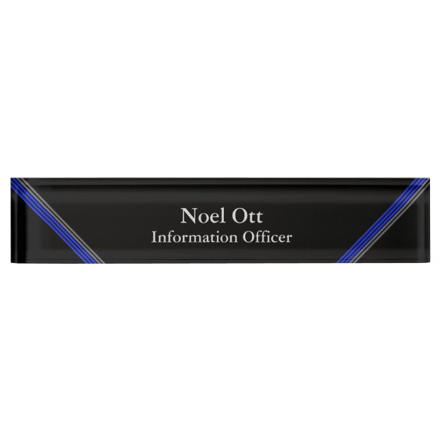 Porte-nom Pour Bureau Ligne Bleue Mince - Élégante Plaque de nom de conc (Devant)