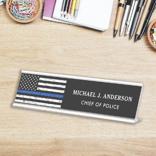 Porte-nom Pour Bureau Ligne Bleue Mince Indicateur Police Application