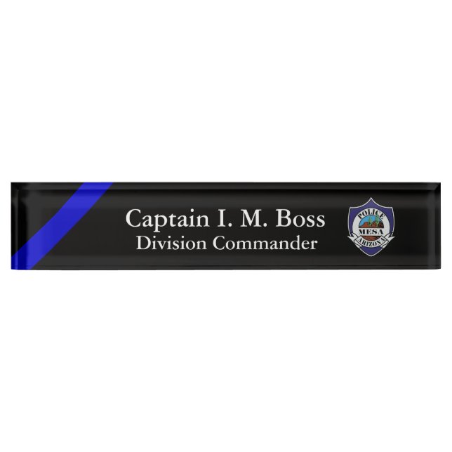 Porte-nom Pour Bureau Ligne Bleue Mince - Office Patch Desk Name Plate (Devant)