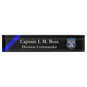 Porte-nom Pour Bureau Ligne Bleue Mince - Office Patch Desk Name Plate
