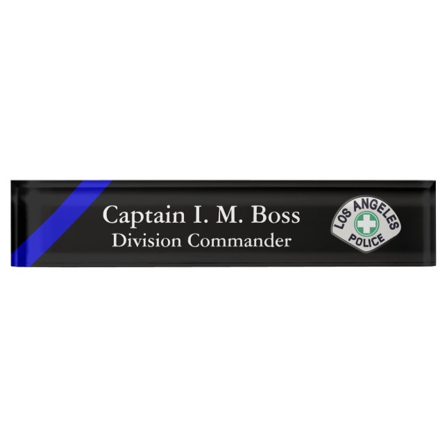Porte-nom Pour Bureau Ligne Bleue Mince - Office Patch Desk Name Plate (Devant)