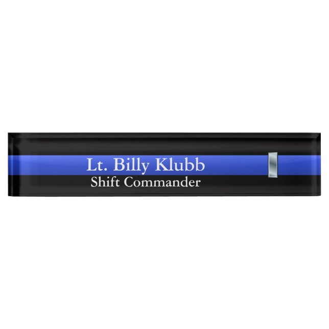 Porte-nom Pour Bureau Ligne Bleue Mince - Rang Lieutenant (Devant)