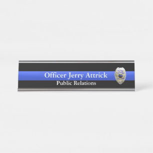 Porte-nom Pour Bureau Ligne Bleue Mince - Super Hi Res Police Officier B