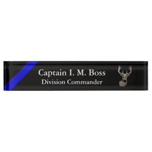 Porte-nom Pour Bureau Ligne Bleue Mince Tête de Cerf Plaque