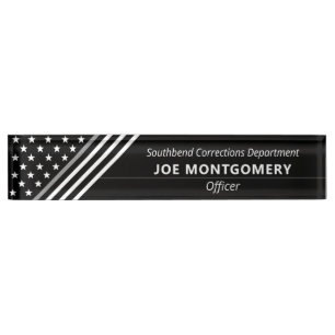 Porte-nom Pour Bureau Ligne grise mince monogramme correctionnel de