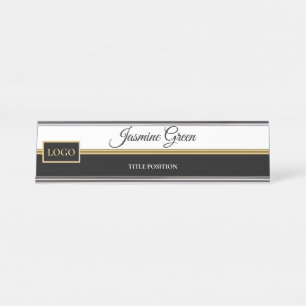 Porte-nom Pour Bureau Ligne Or Et Blanc Et Noir