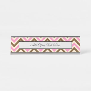 Porte-nom Pour Bureau Lignes Zig Zag Roses Blanches Marrons Cowgirl Coun