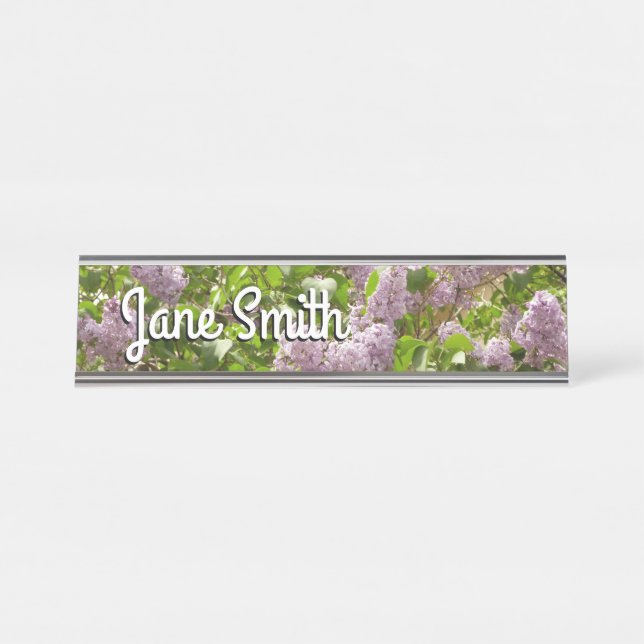 Porte-nom Pour Bureau Lilac Bush Belles fleurs de printemps violettes (Devant)