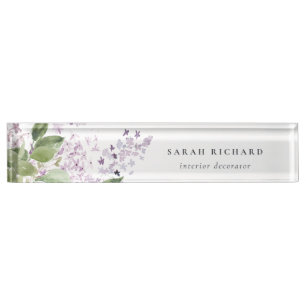Porte-nom Pour Bureau Lilac Cottage Jardin Aquarelle Bunch Floral