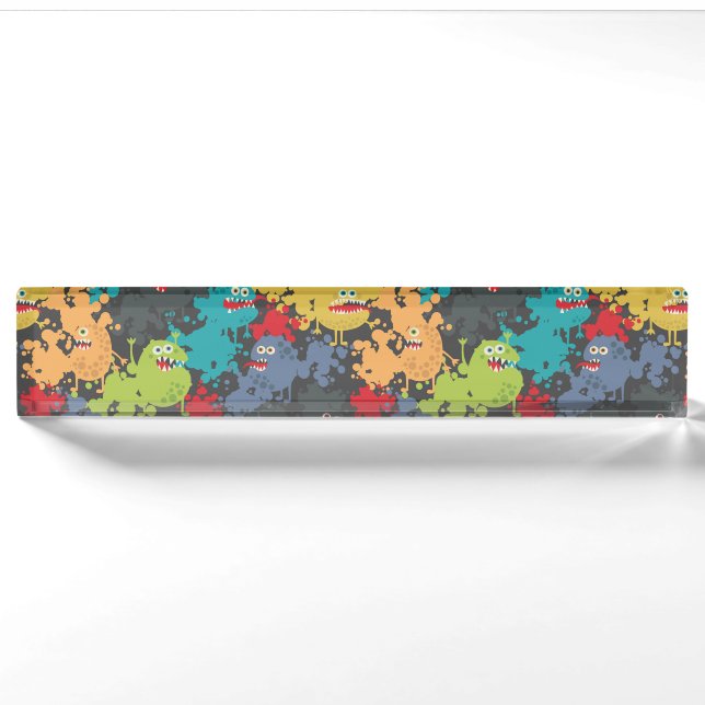 Porte-nom Pour Bureau Little cute funny monsters (Devant)