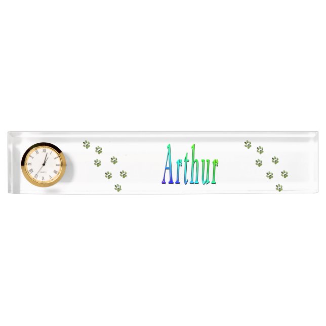 Porte-nom Pour Bureau Logo Arthur Name Avec Empreintes de pattes, (Devant)