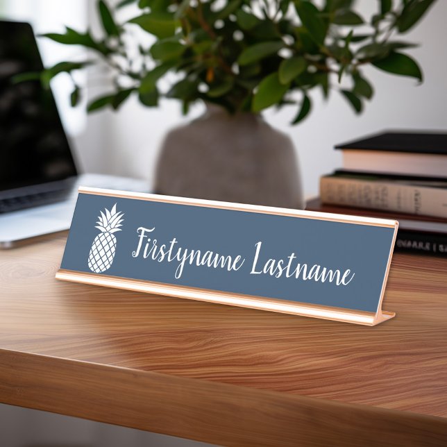 Porte-nom Pour Bureau Logo d'ananas et nom de script personnalisé (Professional Name Plate with Custom Name)