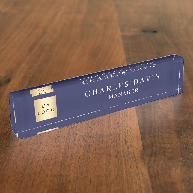 Porte-nom Pour Bureau Logo de bureau bleu marine (Taille)
