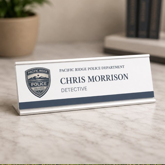 Porte-nom Pour Bureau Logo de détective de police  (Créateur téléchargé)