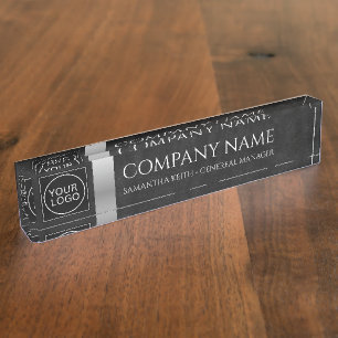 Porte-nom Pour Bureau Logo de l'entreprise Personnalisé noir et argent