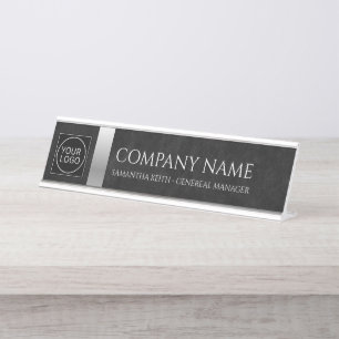 Porte-nom Pour Bureau Logo de l'entreprise Personnalisé noir et argent
