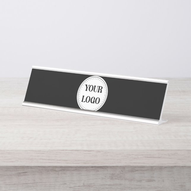 Porte-nom Pour Bureau Logo de marque noire | Entreprise (Devant)