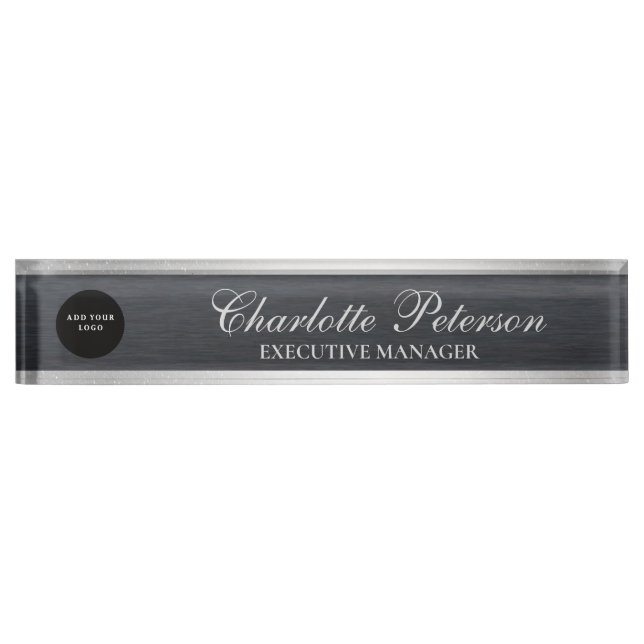 Porte-nom Pour Bureau Logo d'entreprise personnalisé Black Metal Executi (Devant)