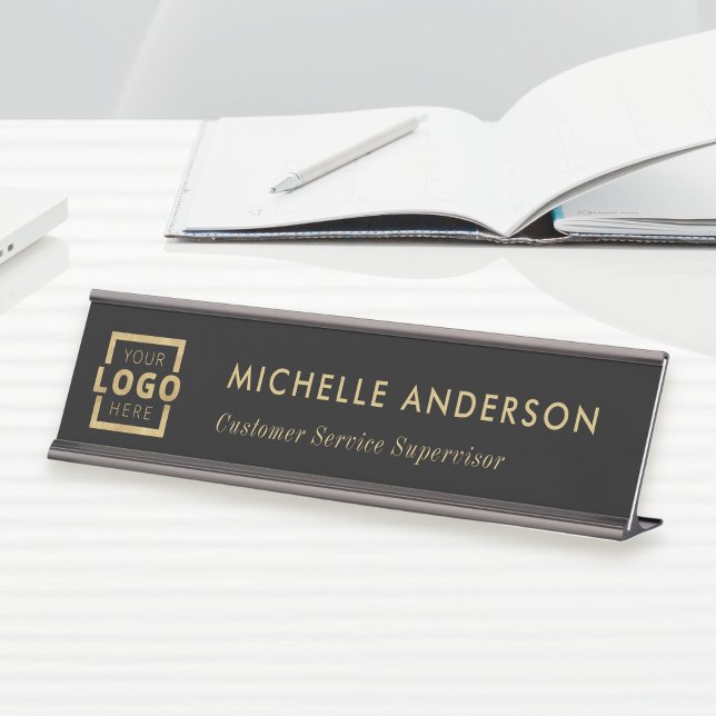 Porte-nom Pour Bureau Logo d'entreprise personnalisé Modern Manager Gold (Créateur téléchargé)