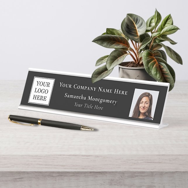 Porte-nom Pour Bureau Logo d'entreprise personnalisé Photo Nom de la soc (Custom Business Logo Photo Company Name Title Desk Name Plate)