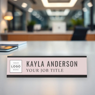Porte-nom Pour Bureau Logo d'entreprise personnalisé Rose Moderne