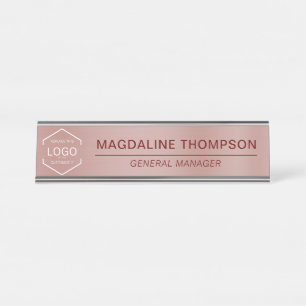 Porte-nom Pour Bureau Logo d'entreprise Rose Gold Metallic