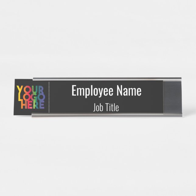 Porte-nom Pour Bureau Logo d'entreprise simple blanc (Devant)