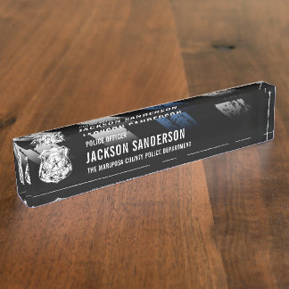 Porte-nom Pour Bureau Logo du service de police de la ligne bleue mince