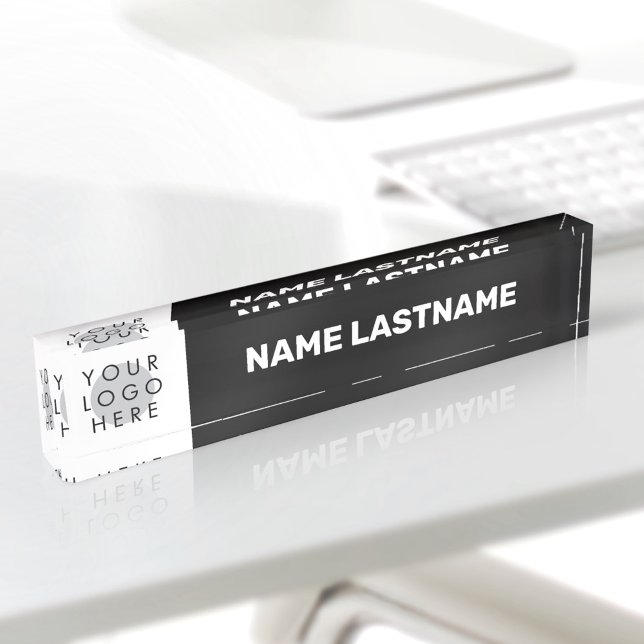 Porte-nom Pour Bureau Logo éditable Moderne Noir Blanc Gras Simple (Créateur téléchargé)