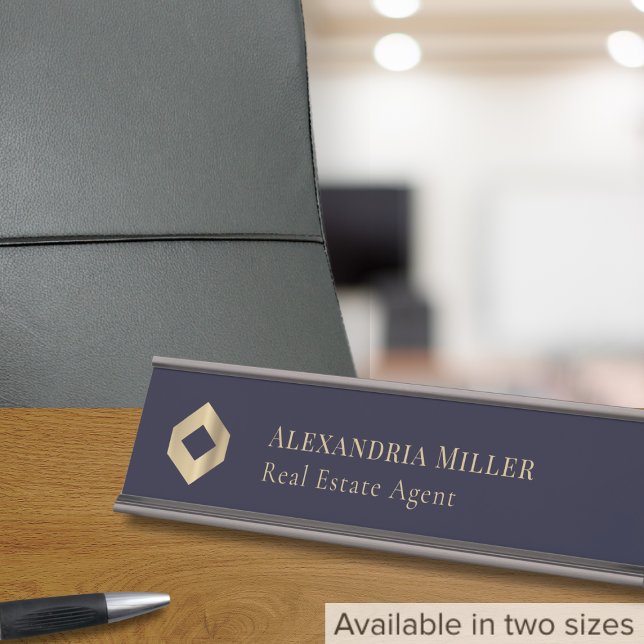 Porte-nom Pour Bureau Logo élégant moderne bleu marine (Créateur téléchargé)