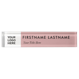 Porte-nom Pour Bureau Logo et nom personnalisés Light Pink White Profes
