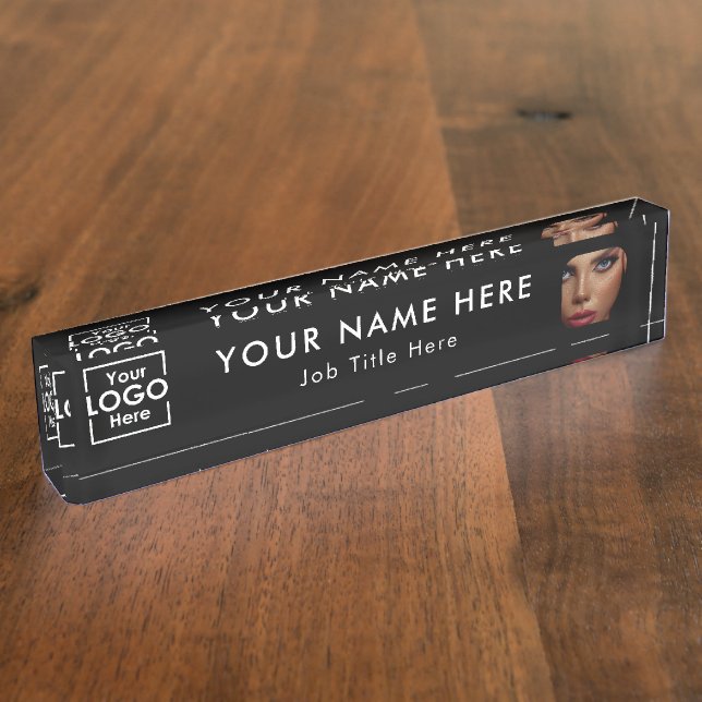 Porte-nom Pour Bureau Logo et photo Black Business moderne (Taille)