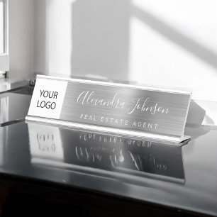 Porte-nom Pour Bureau Logo Executive Silver Professional