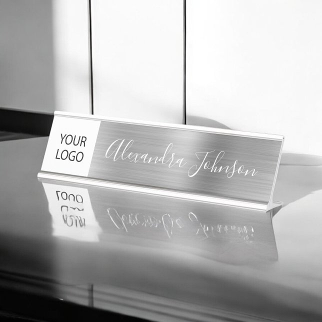 Porte-nom Pour Bureau Logo Executive Silver Professional (Créateur téléchargé)