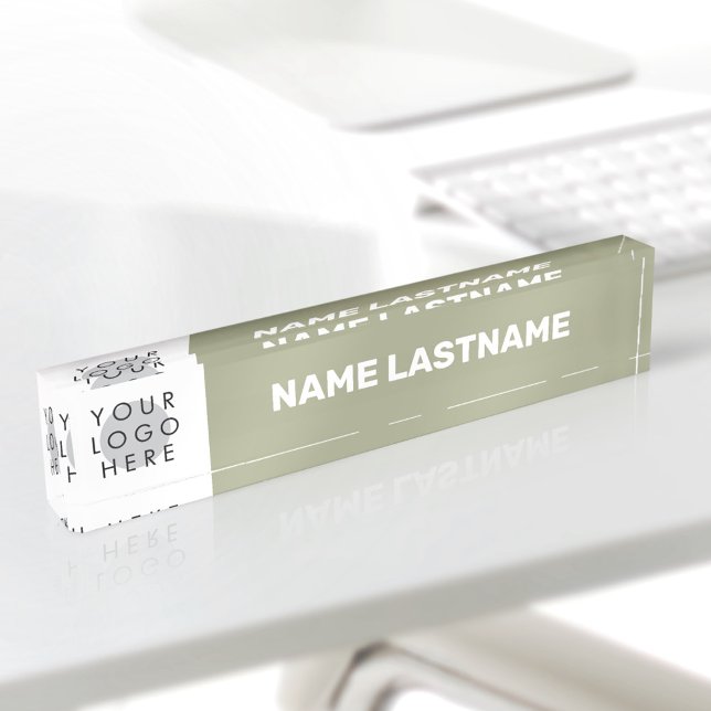 Porte-nom Pour Bureau Logo Moderne Simple Vert Sauge Nom (Créateur téléchargé)