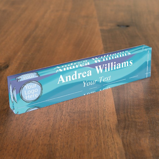 Porte-nom Pour Bureau Logo personnalisé Abstrait Aquarelles (Taille)