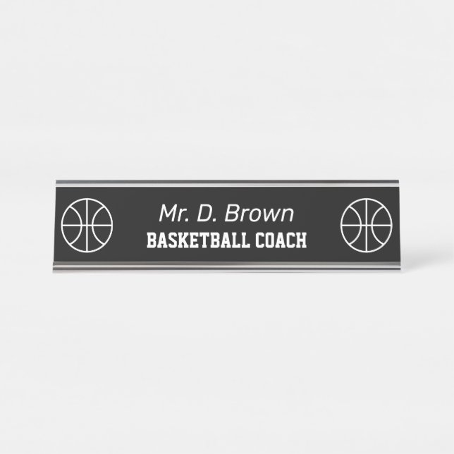 Porte-nom Pour Bureau Logo personnalisé basket-ball entraîneur de sport  (Devant)