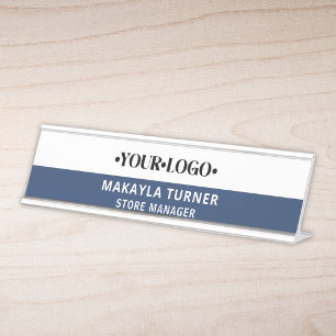 Porte-nom Pour Bureau Logo personnalisé bleu