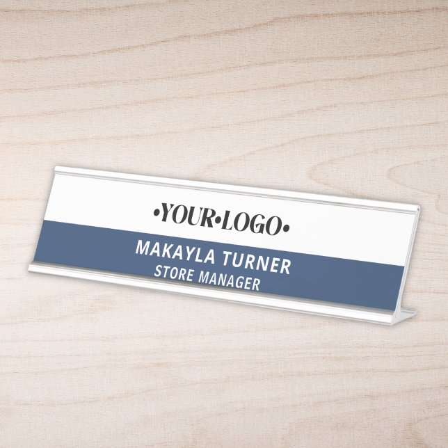 Porte-nom Pour Bureau Logo personnalisé bleu (Créateur téléchargé)