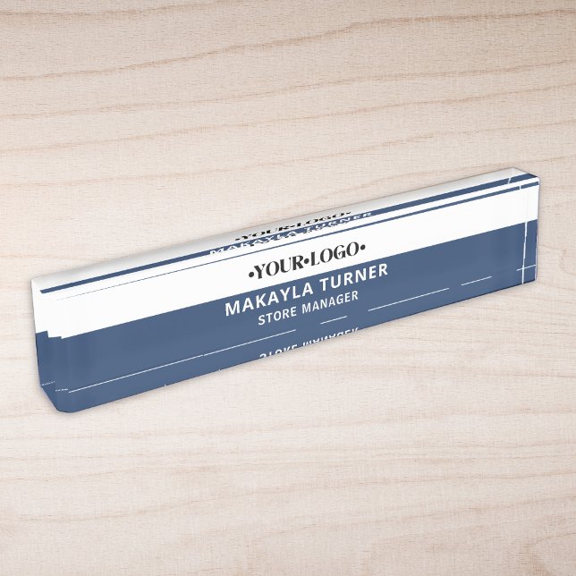 Porte-nom Pour Bureau Logo personnalisé bleu (Créateur téléchargé)