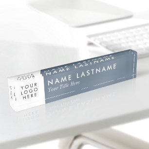 Porte-nom Pour Bureau Logo personnalisé bleu poussiéreux blanc