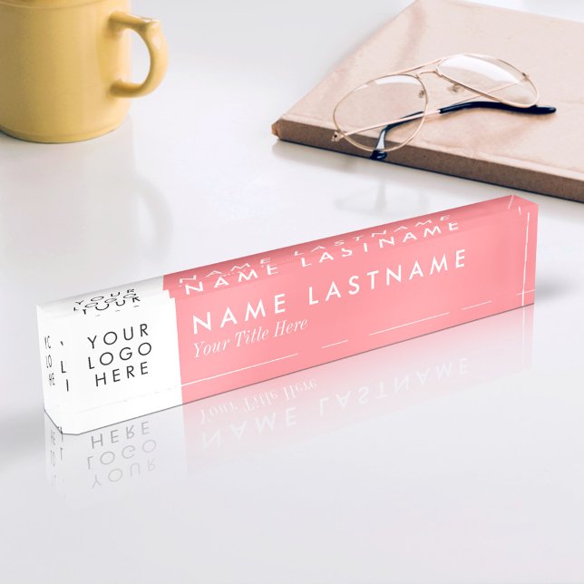 Porte-nom Pour Bureau Logo personnalisé clair rose moderne (Créateur téléchargé)