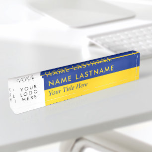 Porte-nom Pour Bureau Logo Personnalisé Couleur Duo Moderne Demi Jaune B