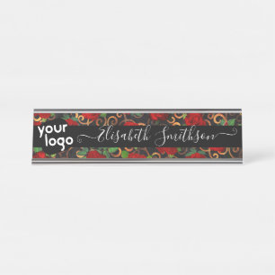 Porte-nom Pour Bureau Logo personnalisé distinctif Professionnel Floral
